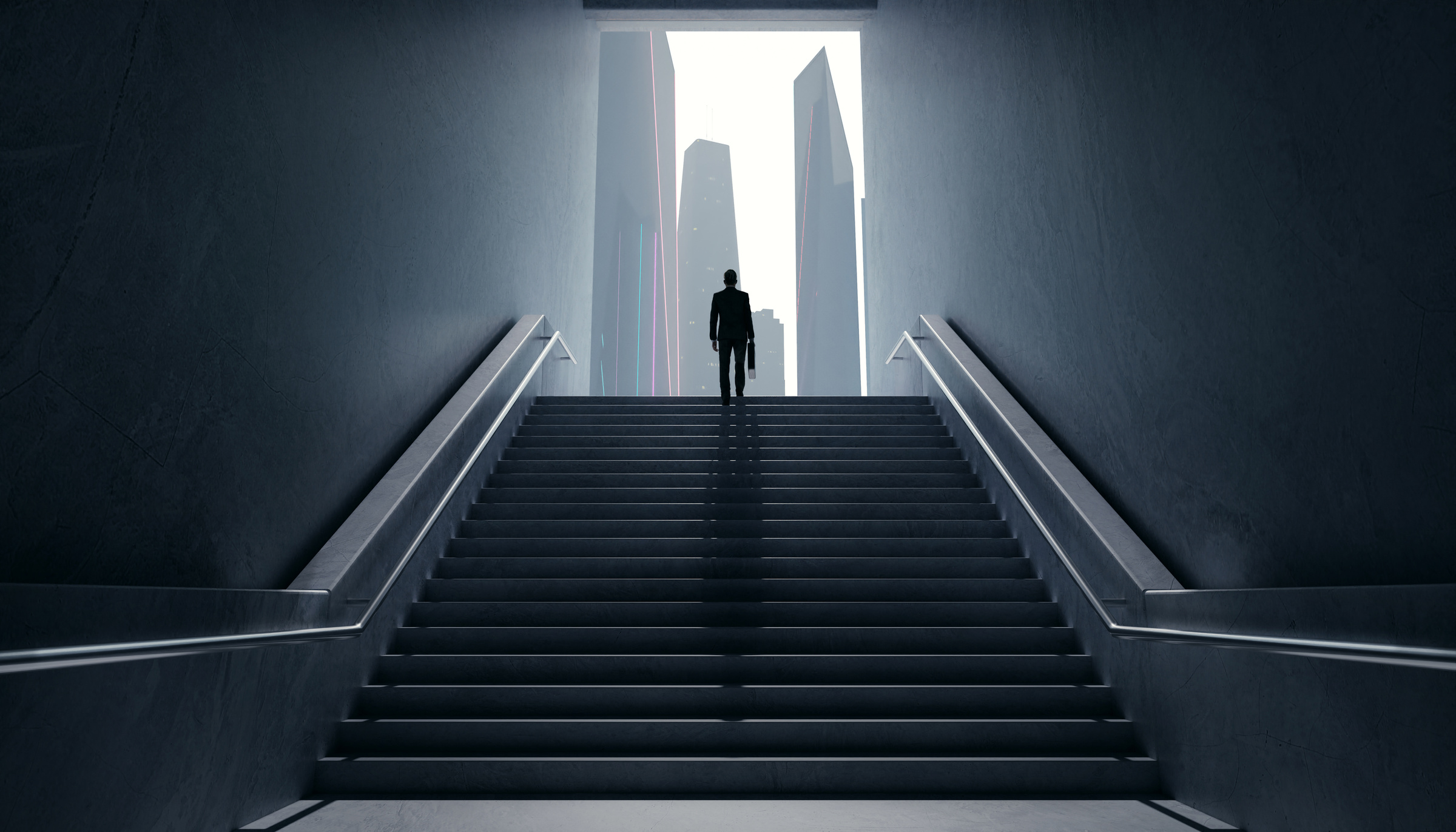 Businessman Walking to the Stairs